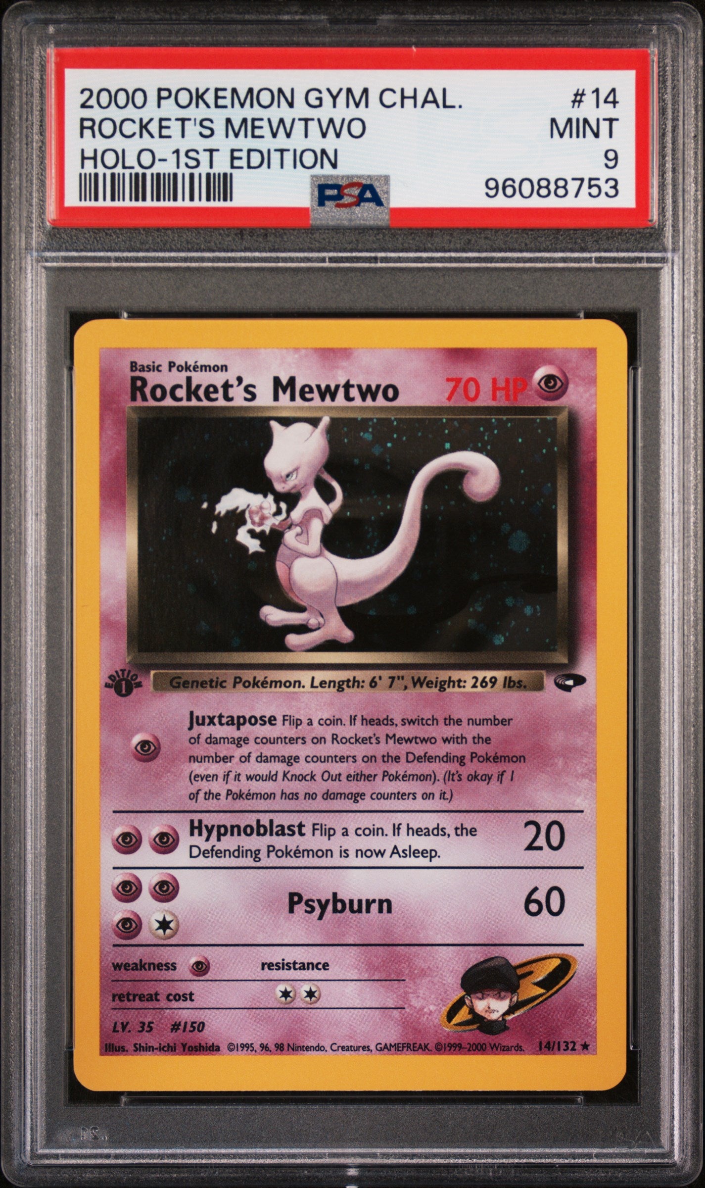 Rocket's Mewtwo Holo 1st Edition Gym Challenge PSA 9