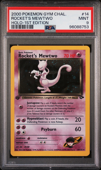 Rocket's Mewtwo Holo 1st Edition Gym Challenge PSA 9