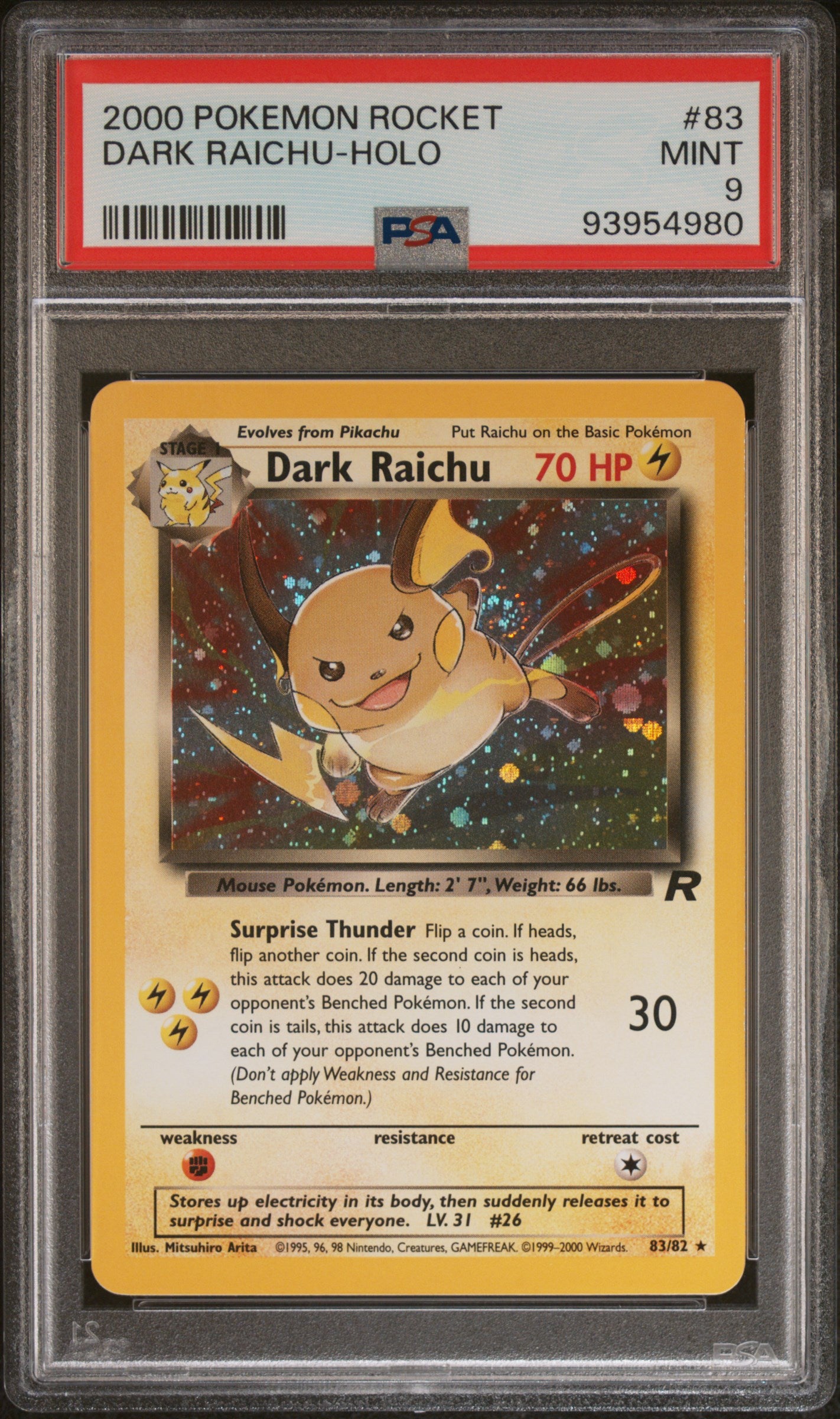 Dark Raichu Team Rocket PSA 9